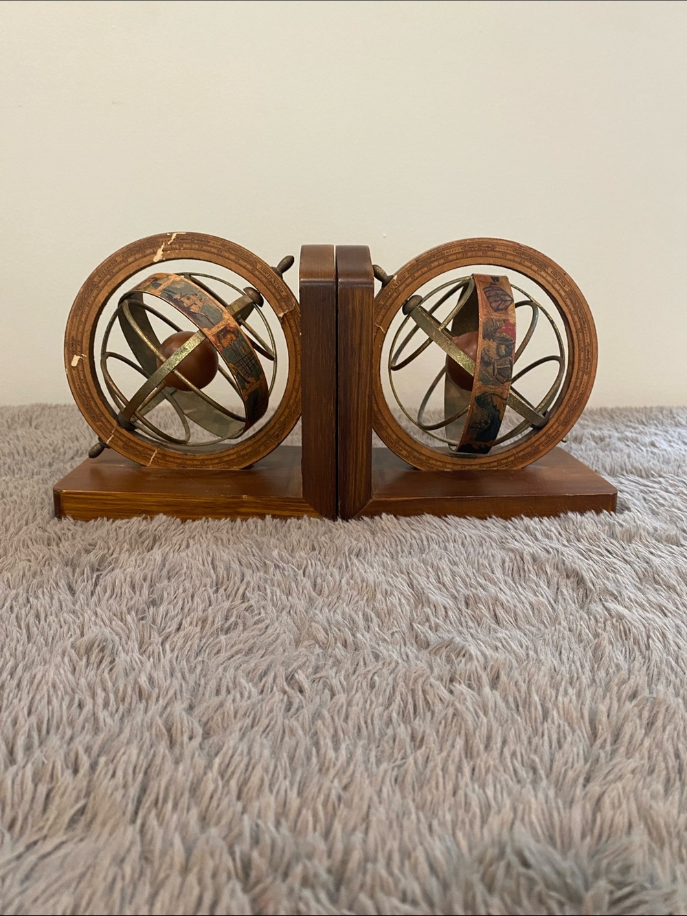 Vintage pair of world globe Italy armillary sphere ball pirate treasure island